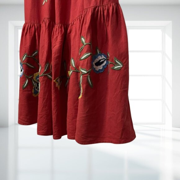 FARM RIO XL Embroidered Linen-Blend Maxi Dress Pockets Boho Festival - Picture 6 of 14